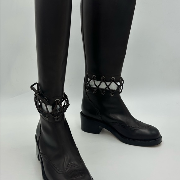 Chanel Cut Out Calfskin Riding Boots - Picture 1 of 11